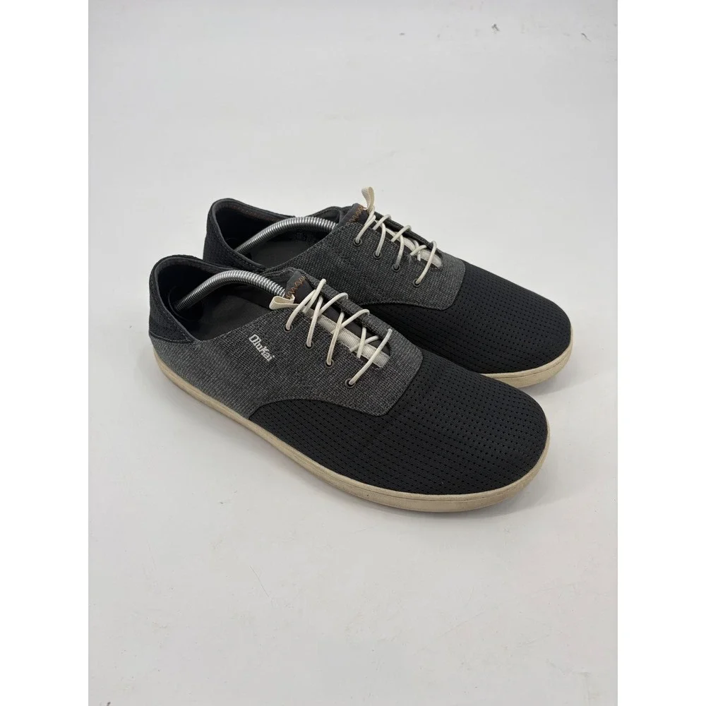 Olukai Nohea Moku Mens 12 Charcoal Black Mesh Boat Shoes Sneakers 10283-6C6C